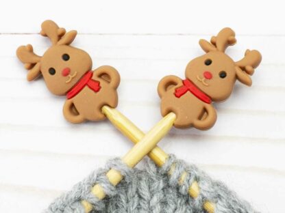 Red Scarf Reindeer Stitch Stoppers at Knot Just Yarn