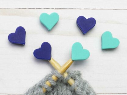 Blue & Teal Heart Stitch Stoppers at Knot Just Yarn